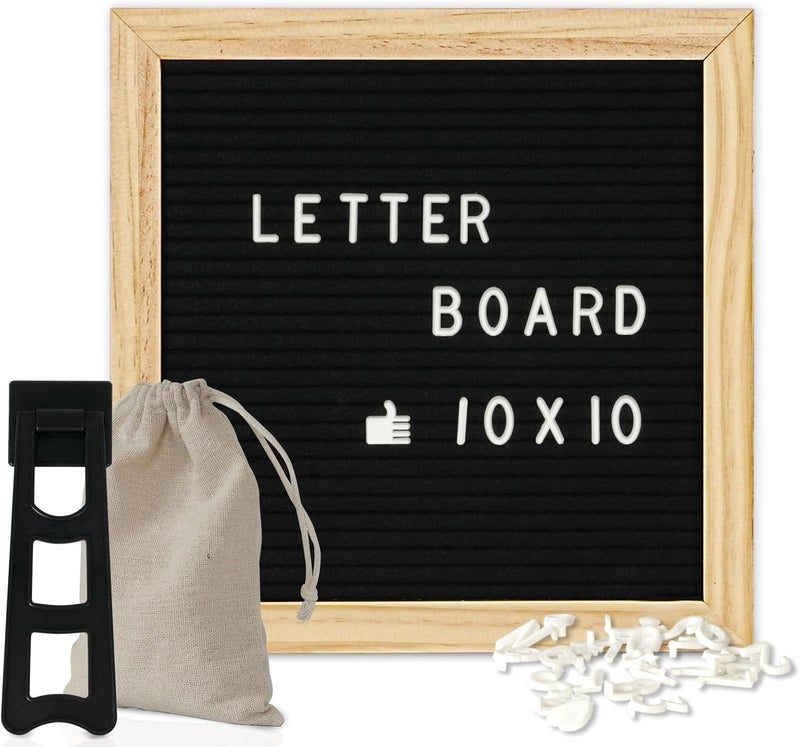 4 Thought Letter Board Sign with 500 Letters 10" x 10" Felt Letter Board with Stand for Back to School Oak Wooden Frame Message Board Black Announcement Board Valentine's Day Gift - Image 1